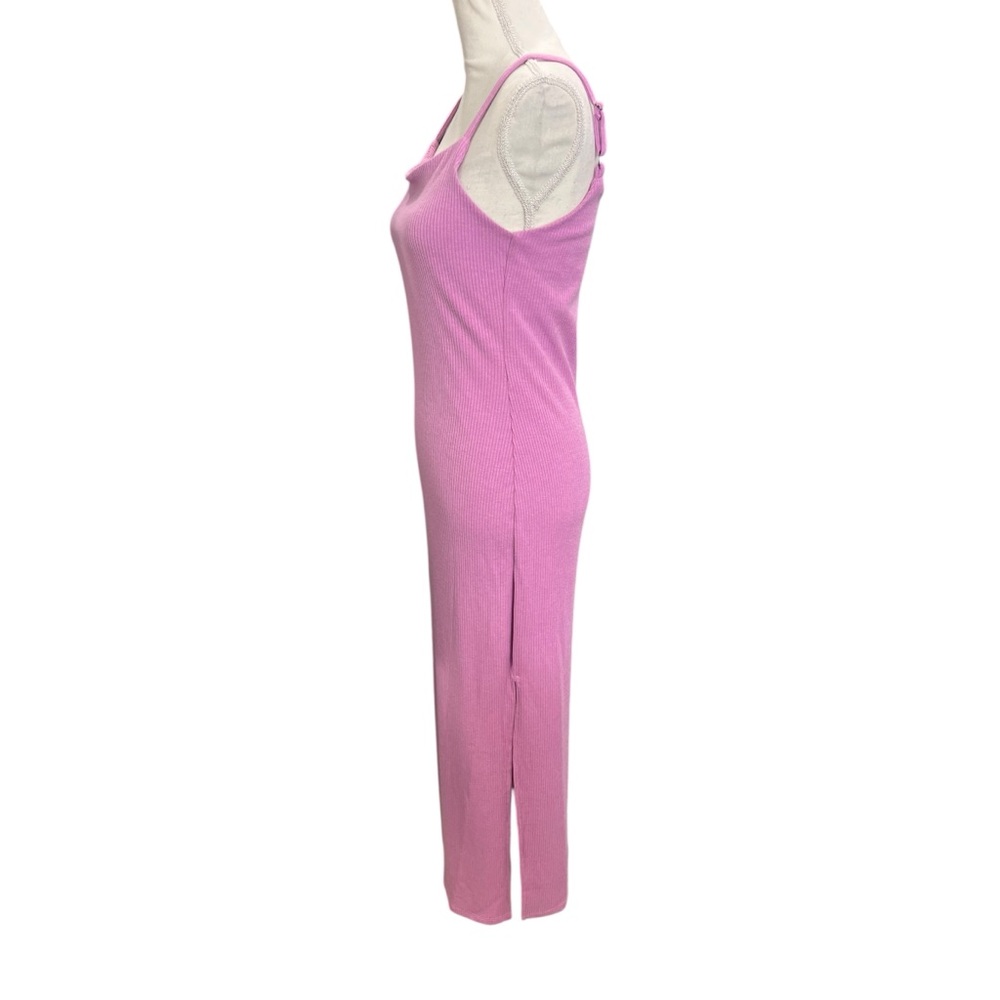 VICI Pink Ribbed Knit Bodycon Midi Dress Square Neck Side Slit Size M - Picture 8 of 14